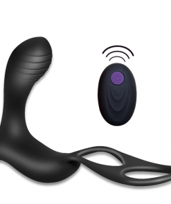 Vibrating Prostate Massager with Penis&Ball Ring for Triple Stimulation,10 Vibration Modes Anal Sex Toy Remote Vibrator for Men